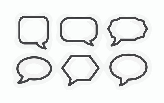 Minimal speech bubble outline collection isolated on white background for chat messages, social media, comics, communication and graphic design