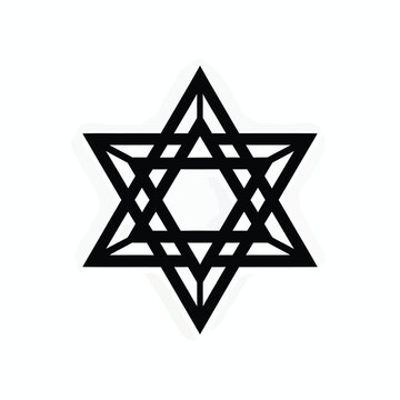 Black Star of David religious symbol isolated on white background for Jewish culture, faith, heritage, synagogue, history and educational designs
