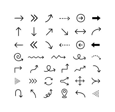 Hand Drawn Arrow Icon Set with Sketch Direction, Navigation and Movement Symbols
