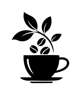 Coffee Cup Logo with Coffee Bean and Leaf Branch for Cafe and Coffee Shop Branding