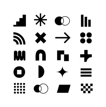 Abstract Geometric Icon Set with Bold Shapes, Arrow and Pattern Symbols
