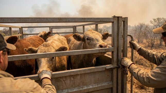 Farmer and cows in a corral enclosure.
