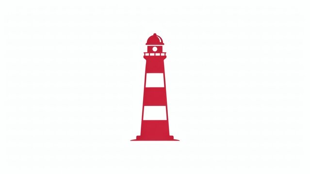 Minimalist red and white lighthouse icon isolated on a plain white background with lighthouse symbol centered