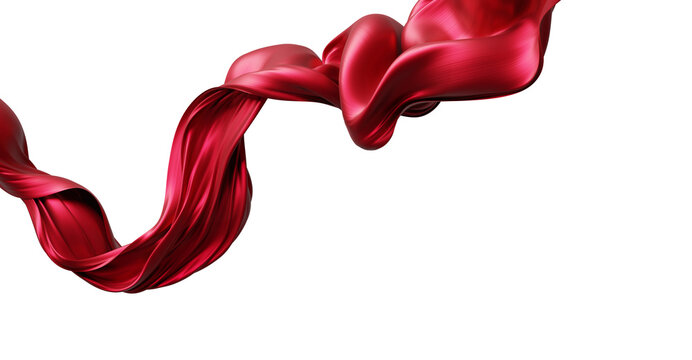 Luxury red fabric flowing isolated on transparent background with copy space 3D render