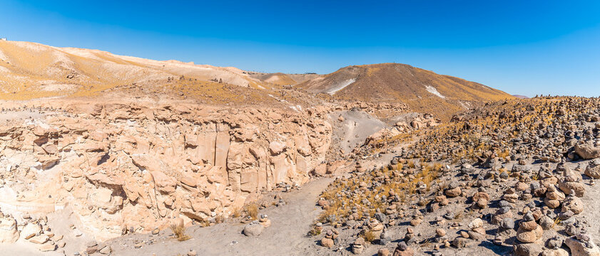 A panorama view above the exit from the Culebrillas canyon close to Arequipa, Peru in the dry season