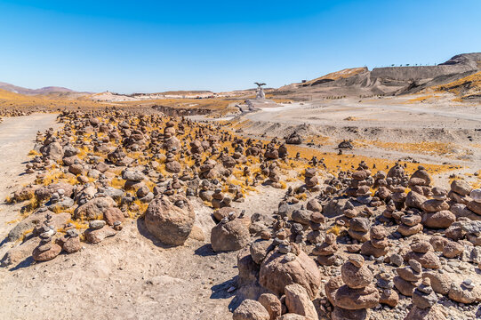 A view over a field of cairns beside the exit from the Culebrillas canyon close to Arequipa, Peru in the dry season