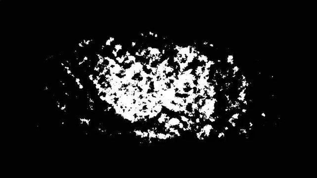 White ink blot spreading across a bright black background, smooth liquid expansion, splash particles, watercolor paint texture, artistic  reveal, motion graphics overlay, 4K animation.