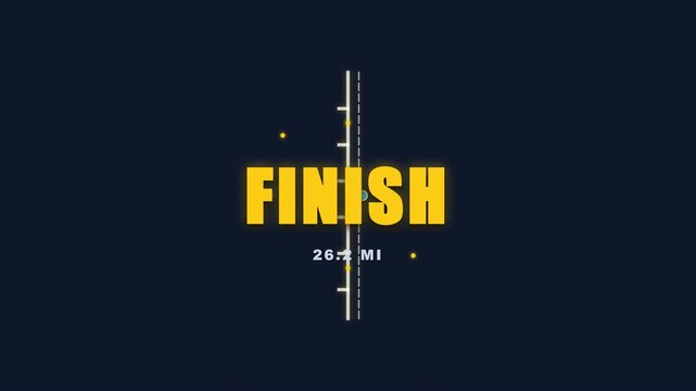 Minimalist graphic design featuring the word finish with marathon distance indicator.