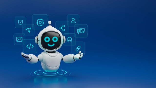 AI agent robot workflow automation orchestrator artificial intelligence data coding icon flow process assistant technology futuristic 3d rendering.