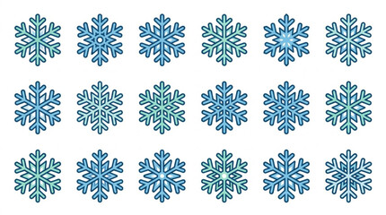 Collection of intricate blue snowflake designs on white. © vinsmoke