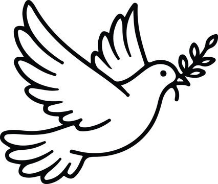 Peace Dove Olive Branch Flying Bird Vector Line Art