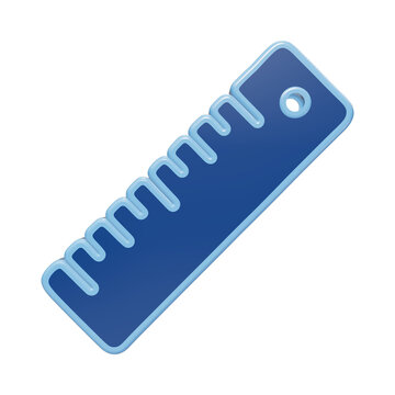 3 d blue plastic ruler with rounded corners and hole isolated on a transparent background, measuring tool