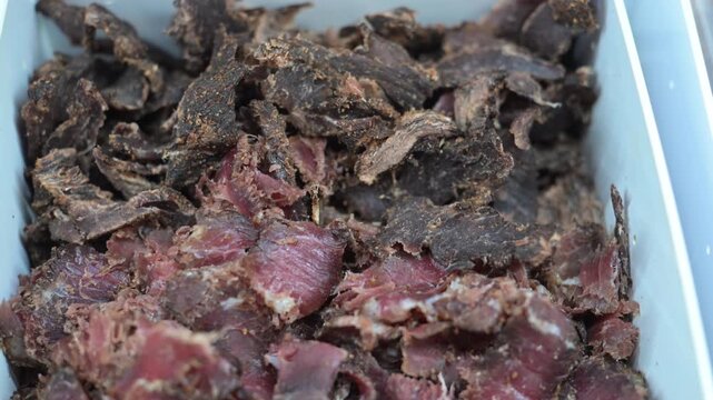 Close up shot of biltong pieces