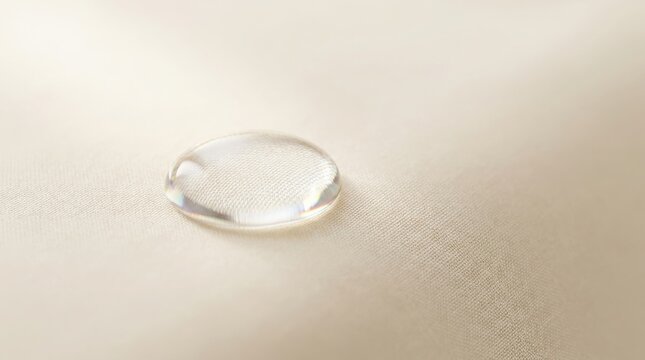 Single water droplet on a beige woven fabric surface