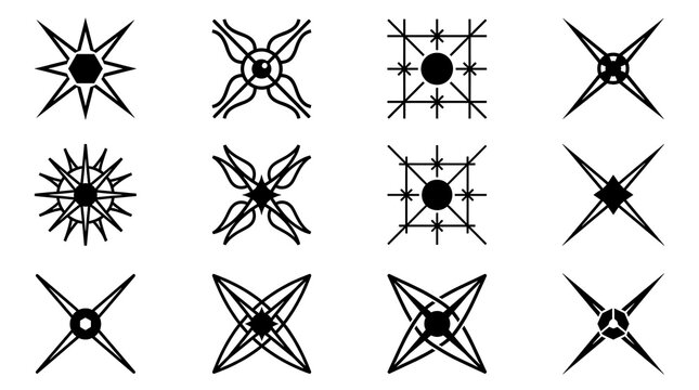 Black starburst icons collection set vector line art graphic