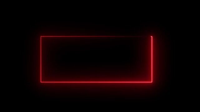 Neon glowing rectangular frame. Abstract glowing Neon light frame rectangle loading icon. Square rectangle picture frame animated moving neon light screen box projection rendering.