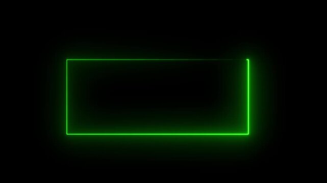 Neon glowing rectangular frame. Abstract glowing Neon light frame rectangle loading icon. Square rectangle picture frame animated moving neon light screen box projection rendering.