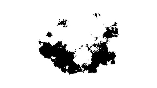 Black ink cloud and paint splatter spreading across white background, fluid watercolor motion, organic liquid droplets, grunge brush textures, cinematic transition effect, seamless footage, UHD 4K.