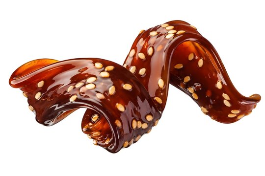 Glossy Mahogany Teriyaki Glaze Ribbon with Sesame Seeds