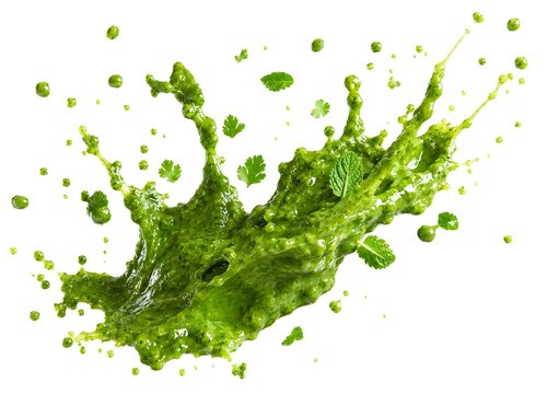 Bright Green Mint Chutney Splash with Cilantro and Mint Particles
