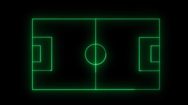 Animation of neon sports stadium on black background. Neon sports stadium ,neon lights match football isometric field video animation. Football field or soccer field icon
