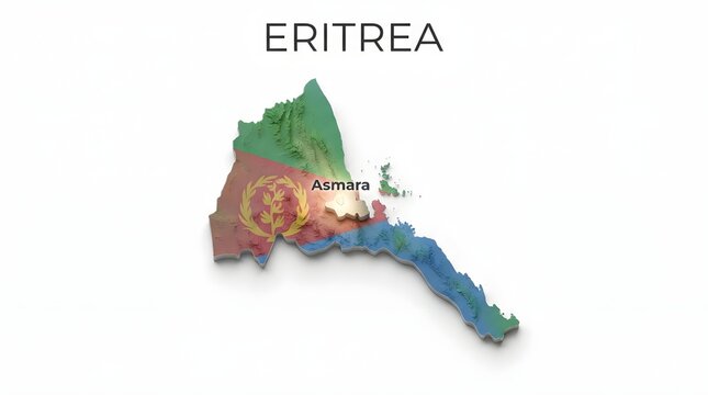 3d map of eritrea with national flag texture and capital city asmara label on top