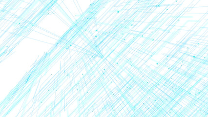 Fototapeta premium Abstract bright cyan digital circuit network lines interconnected in a futuristic conceptual data flow design pattern