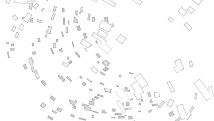 Obraz premium Abstract composition of floating white rectangular shapes scattered across a deep and solid black void