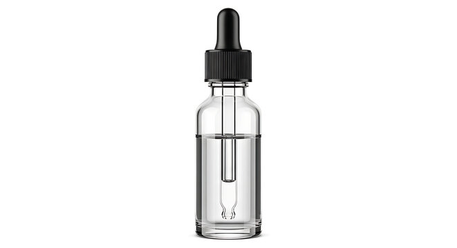 Clear glass dropper bottle with liquid