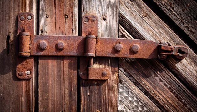 rusty latch on a wooden barn door