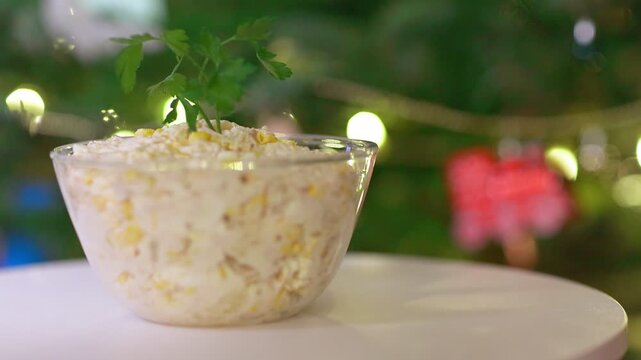 Delicious Creamy Salad Garnished with Parsley for Holiday Dinner