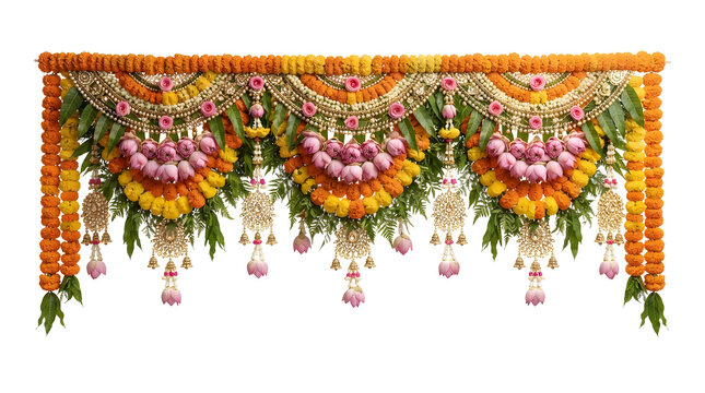 Beautiful marigold garland floral toran for diwali decoration and indian wedding decoration during an indian festival traditional indian decor flower border