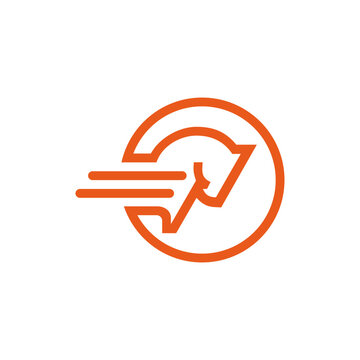Dynamic fast horse head with speed lines logo for delivery or logistics business