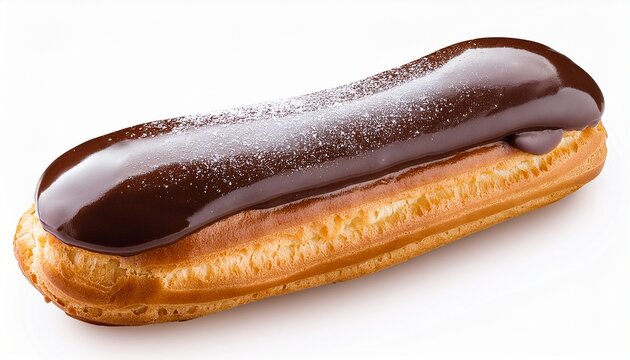 chocolate eclair pastry dessert cream filling confection bakery sweet glazed gourmet treat isolated transparency background choux custard vanilla icing topping snack patisserie indulgent sugar