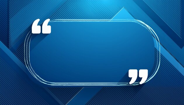 blue corporate quote box frame design with quotation marks and geometric shadows