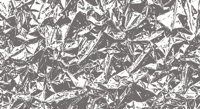 Abstract halftone texture background. Sharp metallic folds and creases are rendered in dots to mimic crumpled aluminum foil.