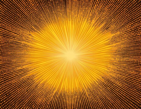 sunburst halftone dot pattern with radial sun rays