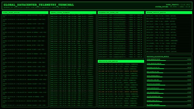 Global Datacenter Network Telemetry Server Monitoring Screen Animation.