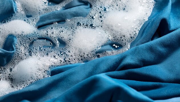 soapy washing foam and wet clothing texture