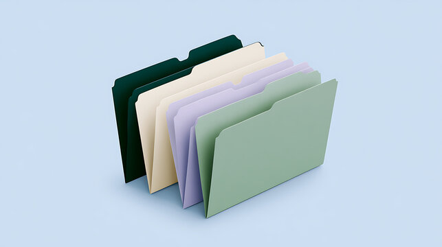 Colorful file folders arranged neatly in a row against a light background for corporate document organization and modern office supply concepts