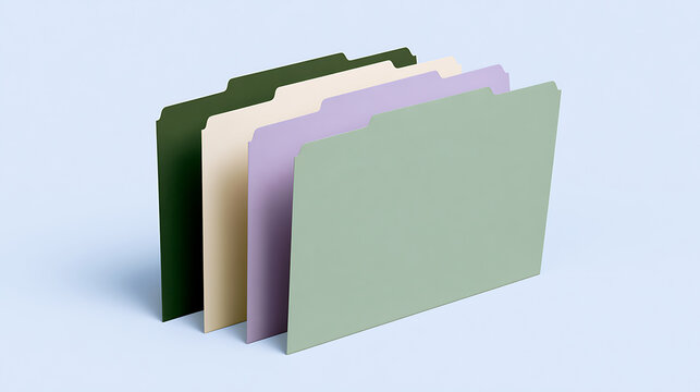 Minimalist composition of colorful file folders arranged in a neat row on a clean light blue background for corporate business design
