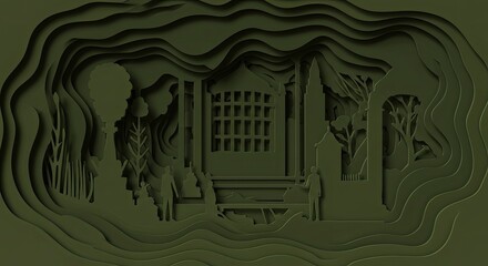 Fototapeta premium Minimalist black and white illustration of a zebra in a lush green field.