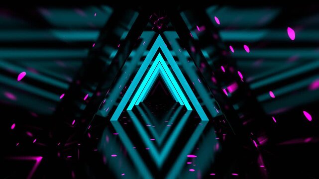 Cyan and Pink Neon Motion Mirror Triangle Tunnel Background VJ Loop in 4K