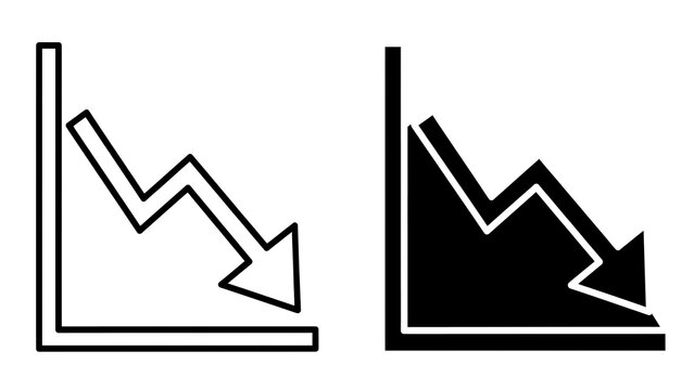 Downward trend graph illustration with filled and outline versions side by side