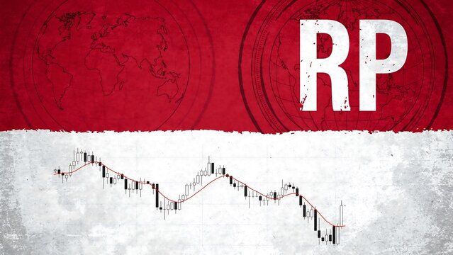Financial stock market chart with red white flag and globe design representing currency exchange rate performance