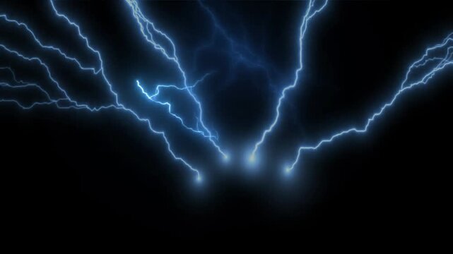 Blue lightning bolts striking and flashing rapidly against a dark background in a stormy atmosphere with splitting illuminating darkness video multiple blue darkness storm