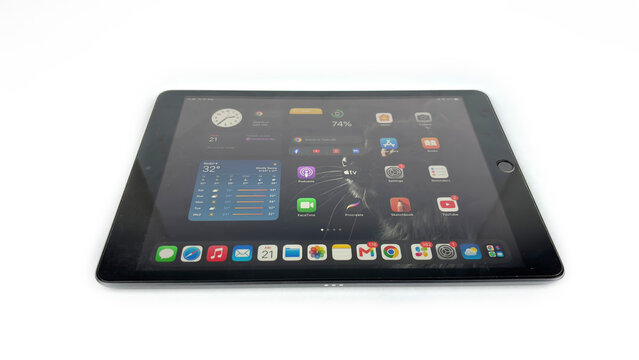 Kediri, East Java, Indonesia &ndash; August 21, 2026: iPad Tablet with App Icons and Cursor Displayed on White Background