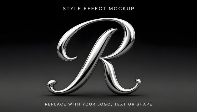3d chrome letter r mockup
