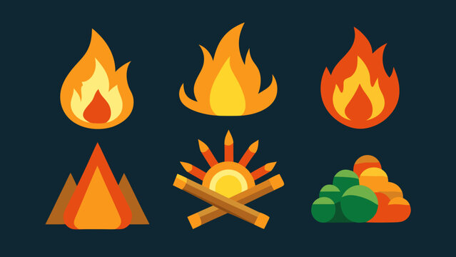Set of fire flame vector icons. Collection of fire and flame icons. Bonfire icons, flaming elements..vector
