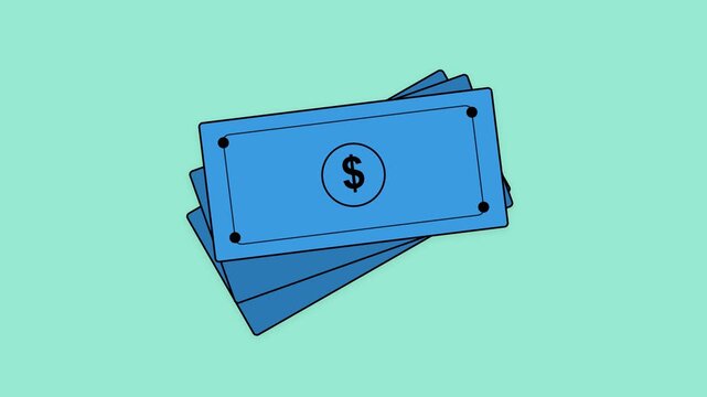 Flat 2D Animation of Blue Dollar Banknotes for Finance and Banking Background Loop